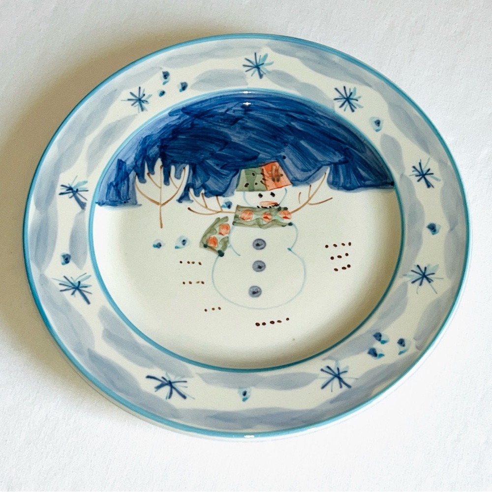 Festive Snowman Holiday Plate - Blue and White